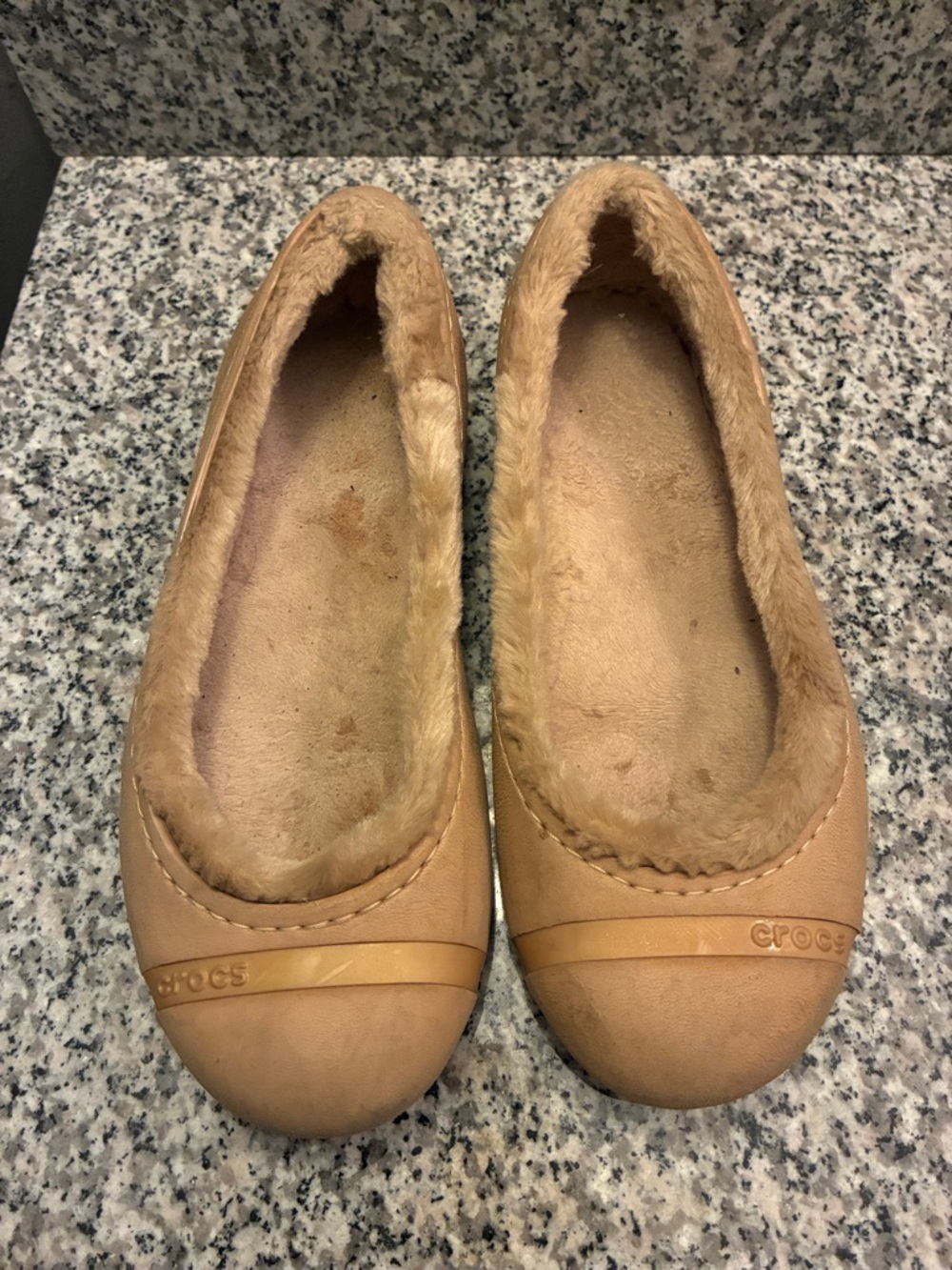 CROCS Women’s Tan Faux-Fur Lined Ballet Flats